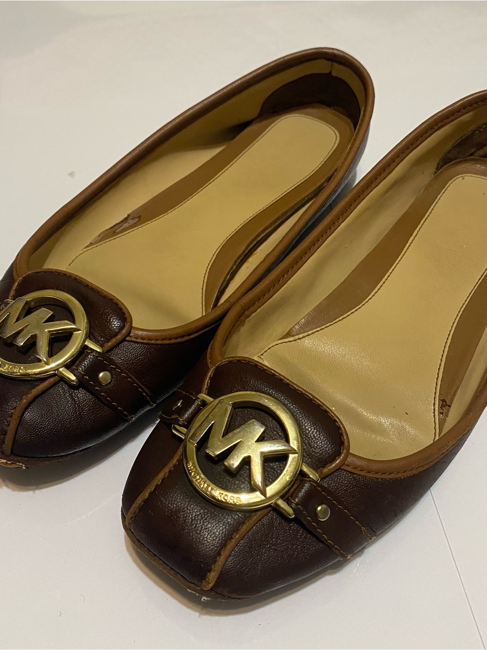 Michael Kors Fulton Brown Leather MK Logo Ballet Flats Size 8M